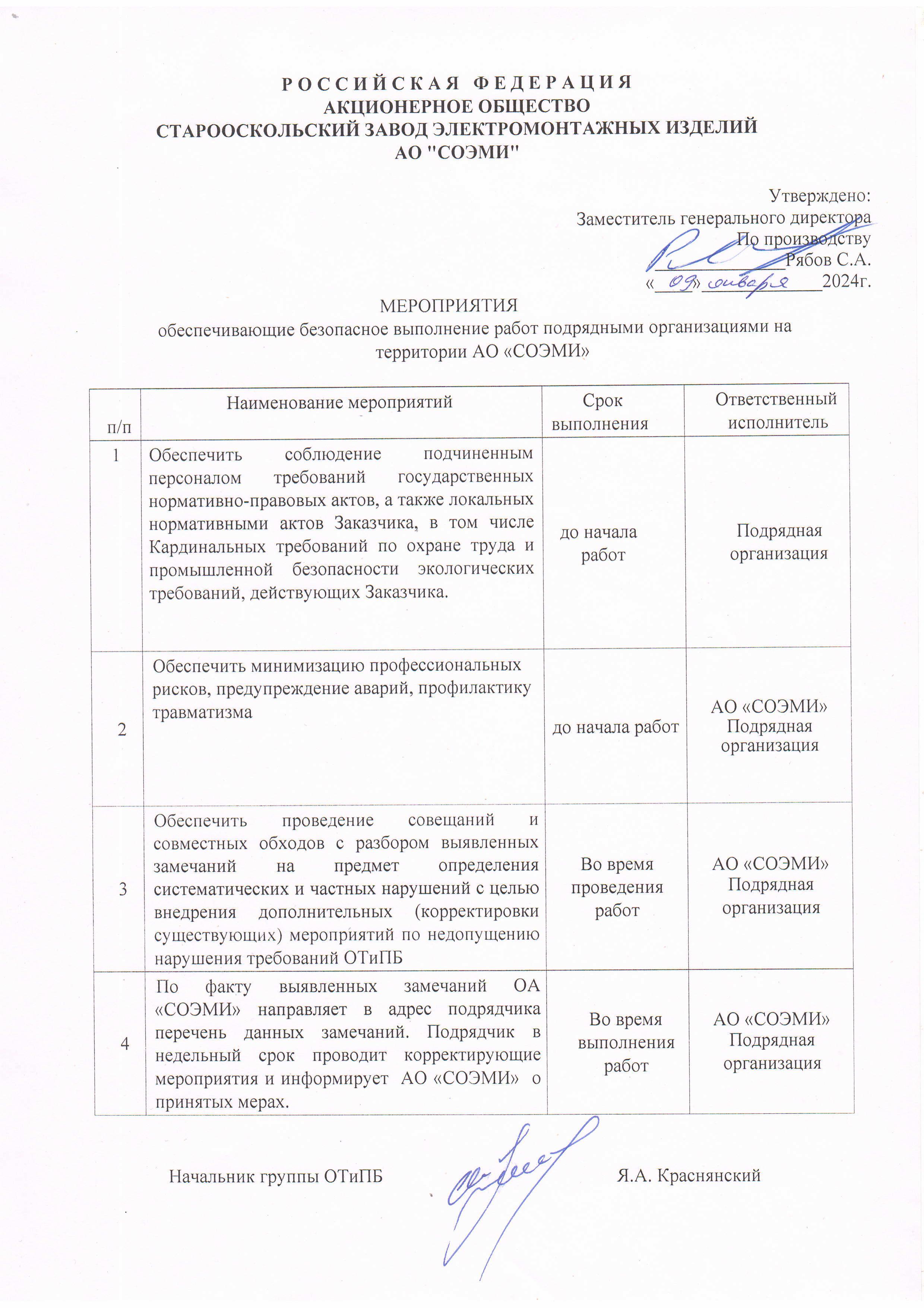 Мероприятия по безопасному выполнению работ